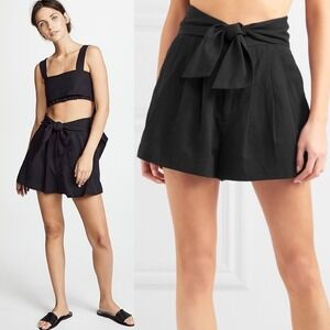 Ulla Johnson Black Shorts Linen High Waist Belted Womens Size 4 Martim NEW Beach